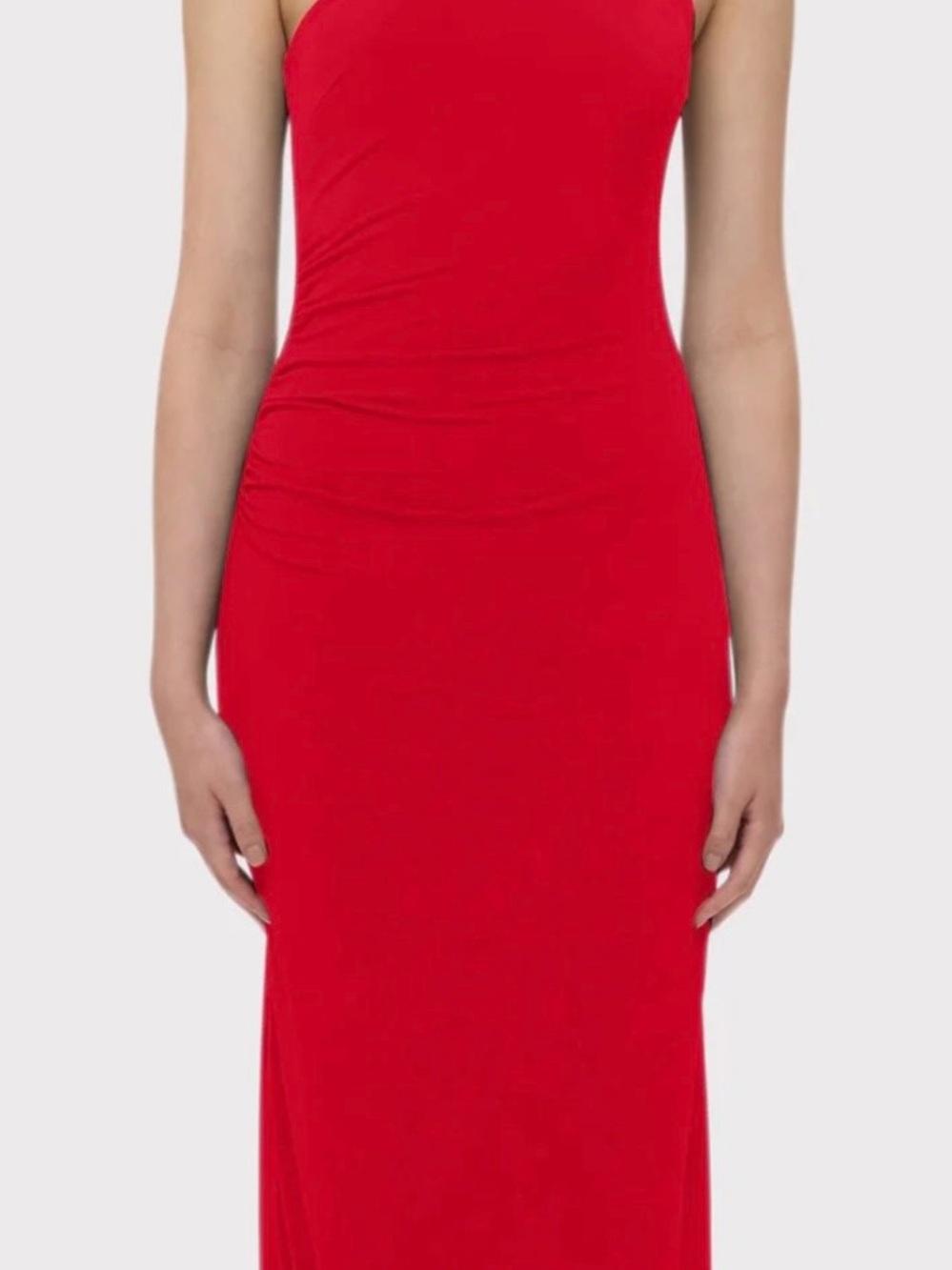 Herve Leger Red One-Shoulder Dress with Silver Chain Strap - Picture 3 of 6